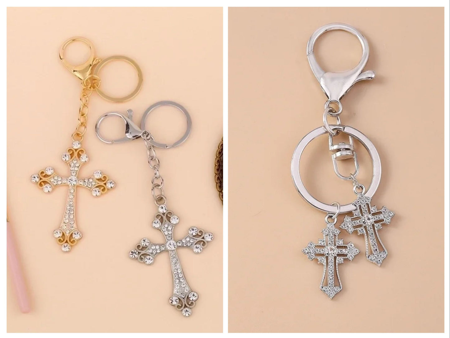 Bling Rhinestone Metal Cross Keychain Bag Charm