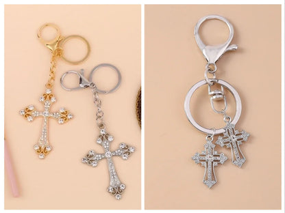 Bling Rhinestone Metal Cross Keychain Bag Charm
