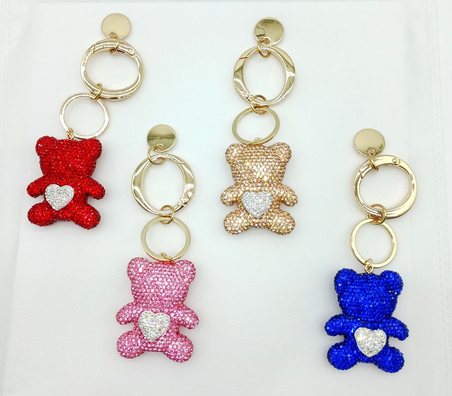 Bling Rhinestone Heart Bear Keychain Bag Charm