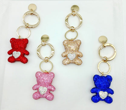 Bling Rhinestone Heart Bear Keychain Bag Charm