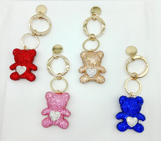 Bling Rhinestone Heart Bear Keychain Bag Charm