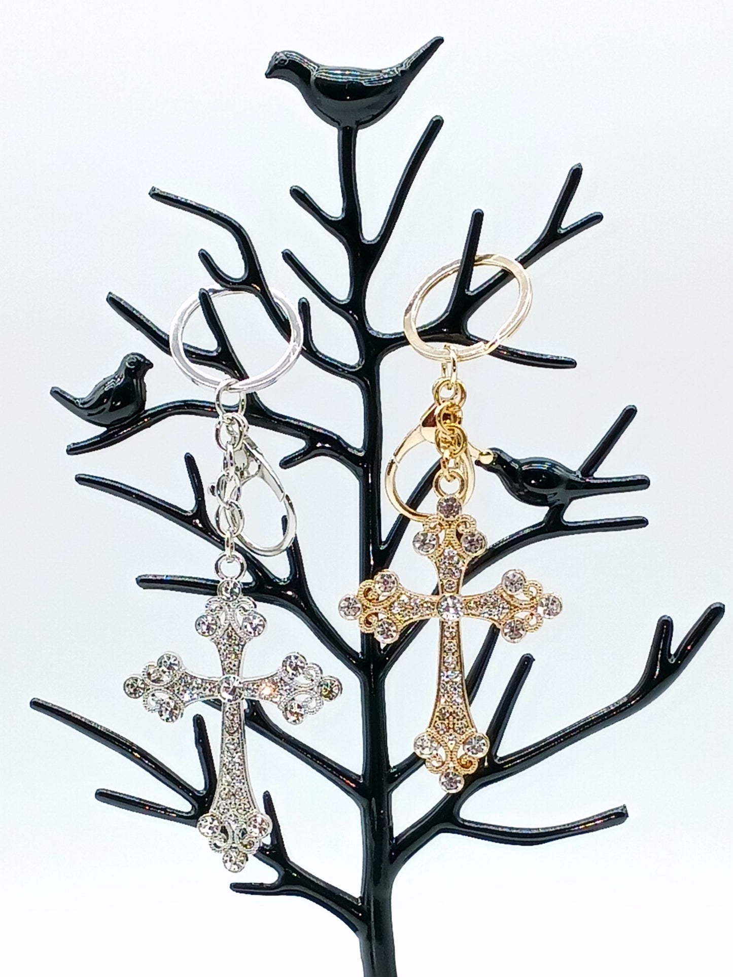 Bling Rhinestone Metal Cross Keychain Bag Charm