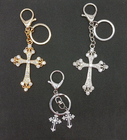 Bling Rhinestone Metal Cross Keychain Bag Charm