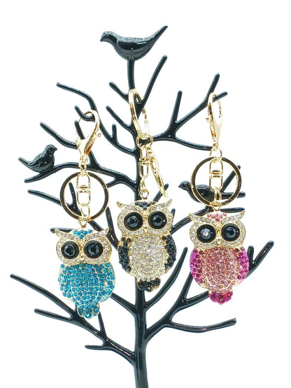 Bling Owl Rhinestone Alloy Keychain Bag Charm