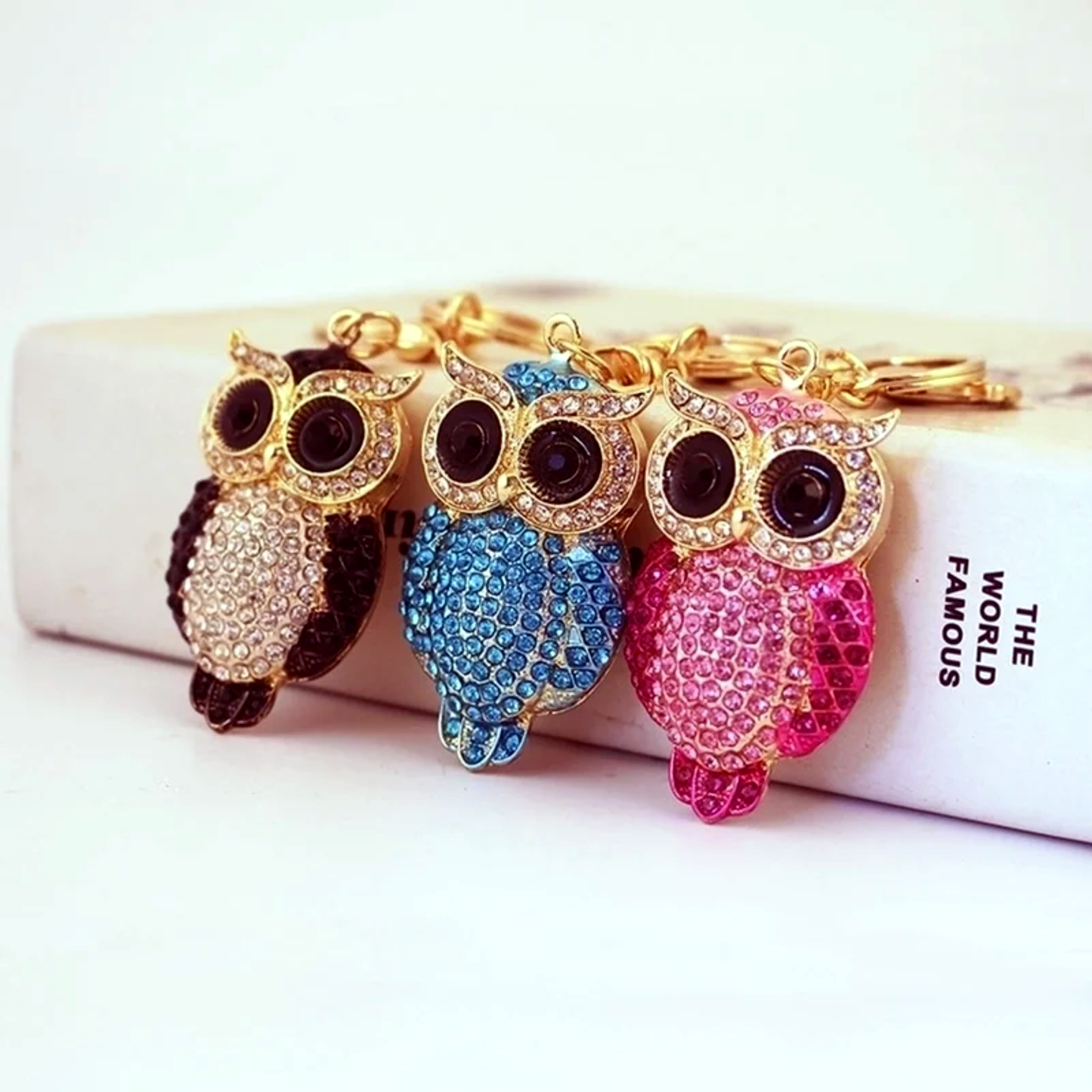 Bling Owl Rhinestone Alloy Keychain Bag Charm