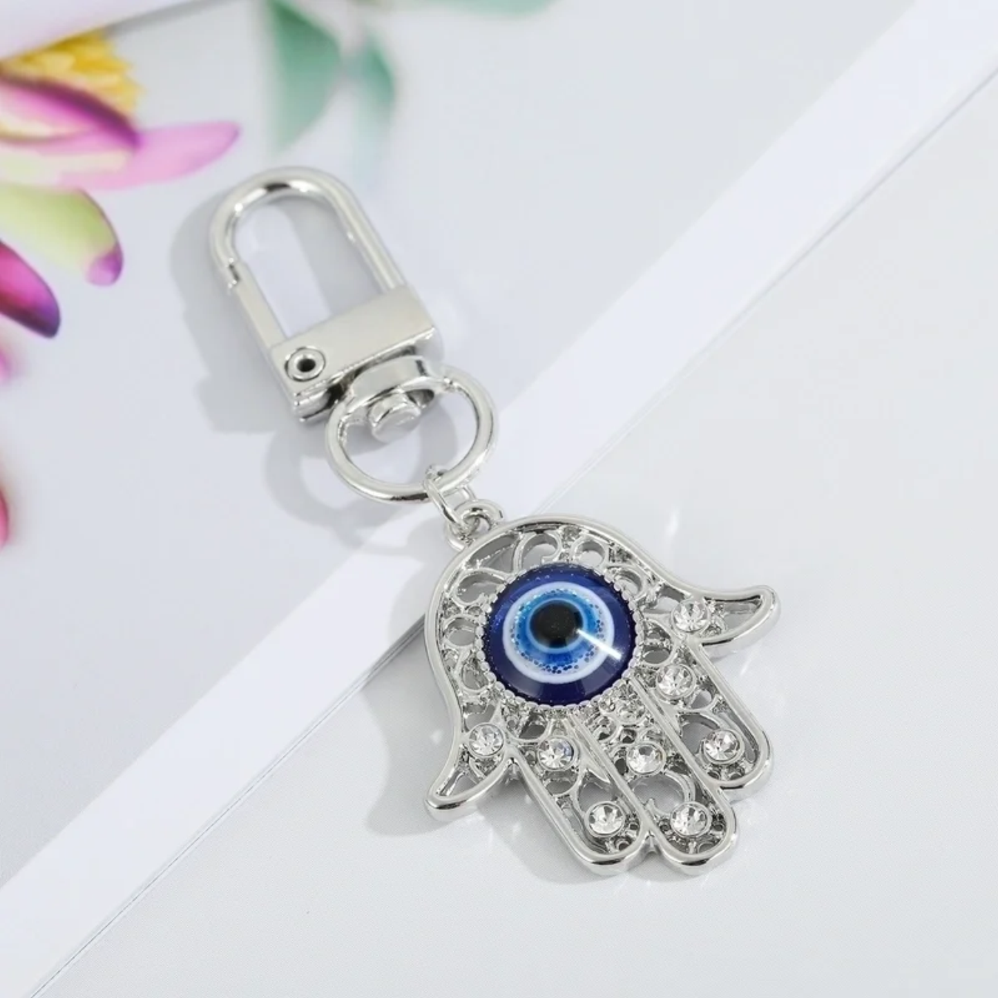 Bling Rhinestone Hamsa Hand Keychain Bag Charm