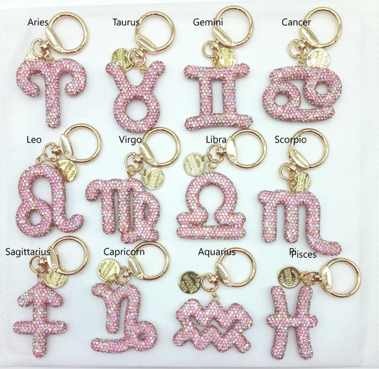 Bling Zodiac Rhinestone Keychain Bag Charm