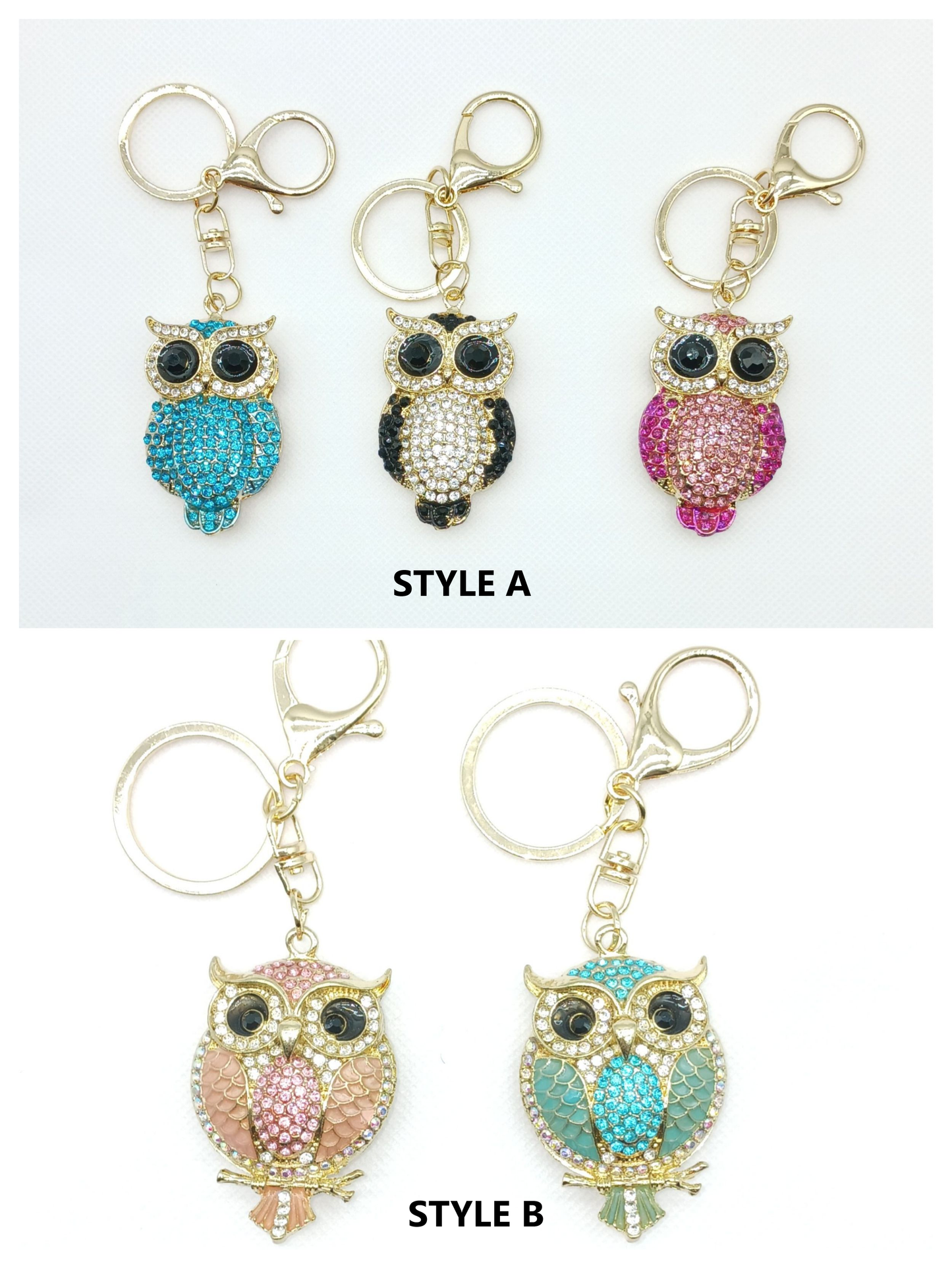 Bling Owl Rhinestone Alloy Keychain Bag Charm