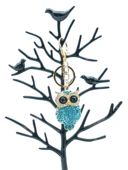 Bling Owl Rhinestone Alloy Keychain Bag Charm