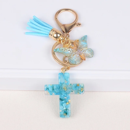 Tassel Butterfly Cross Keychain Bag Charm