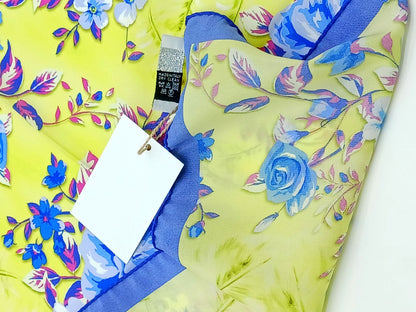 Silk Handkerchief/Neckerchief Blue Yellow Floral Square Scarf 17x17 – Made In Italy - DumasvilleBoutique