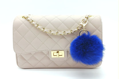 Genuine Fox Fur Round Pom Keychain Bag Charm