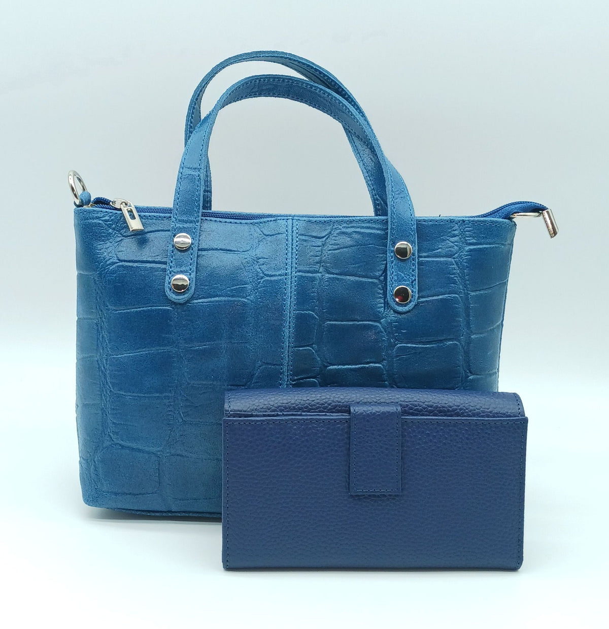 Italian Genuine Pebble Leather Wallet - Blue