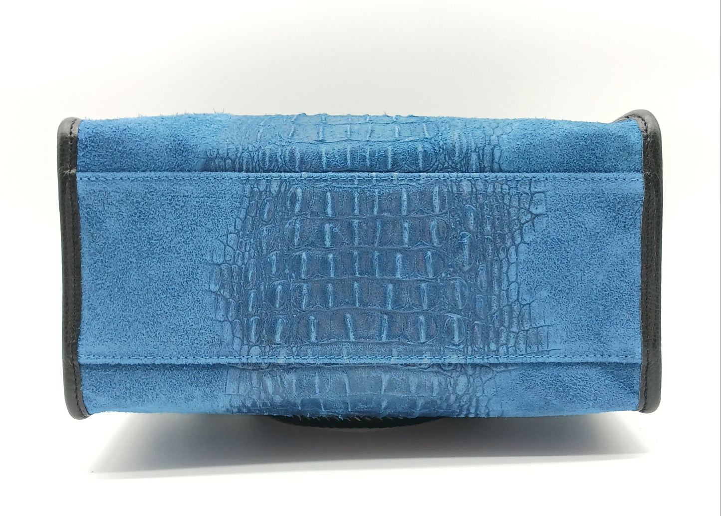 Genuine Suede & Leather Croc Embossed Satchel Handbag - Blue Jeans – Made In Italy