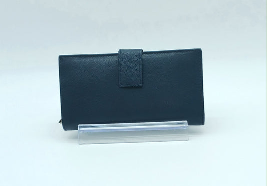 Italian Genuine Leather Wallet - Navy Blue/Mustard Yellow