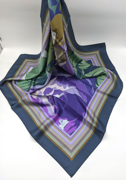 Designer Floral Silk Twill Square Scarf 35x35 – Made In Italy - Ocean Blue