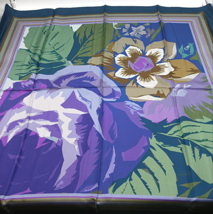 Designer Floral Silk Twill Square Scarf 35x35 – Made In Italy - Ocean Blue