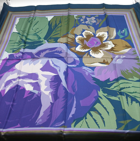 Designer Floral Silk Twill Square Scarf 35x35 – Made In Italy - Ocean Blue