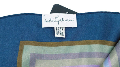 Designer Floral Silk Twill Square Scarf 35x35 – Made In Italy - Ocean Blue