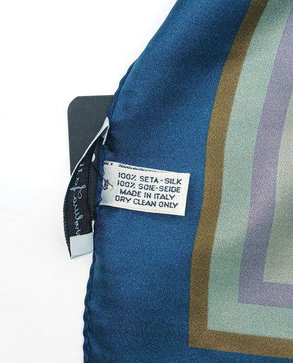 Designer Floral Silk Twill Square Scarf 35x35 – Made In Italy - Ocean Blue