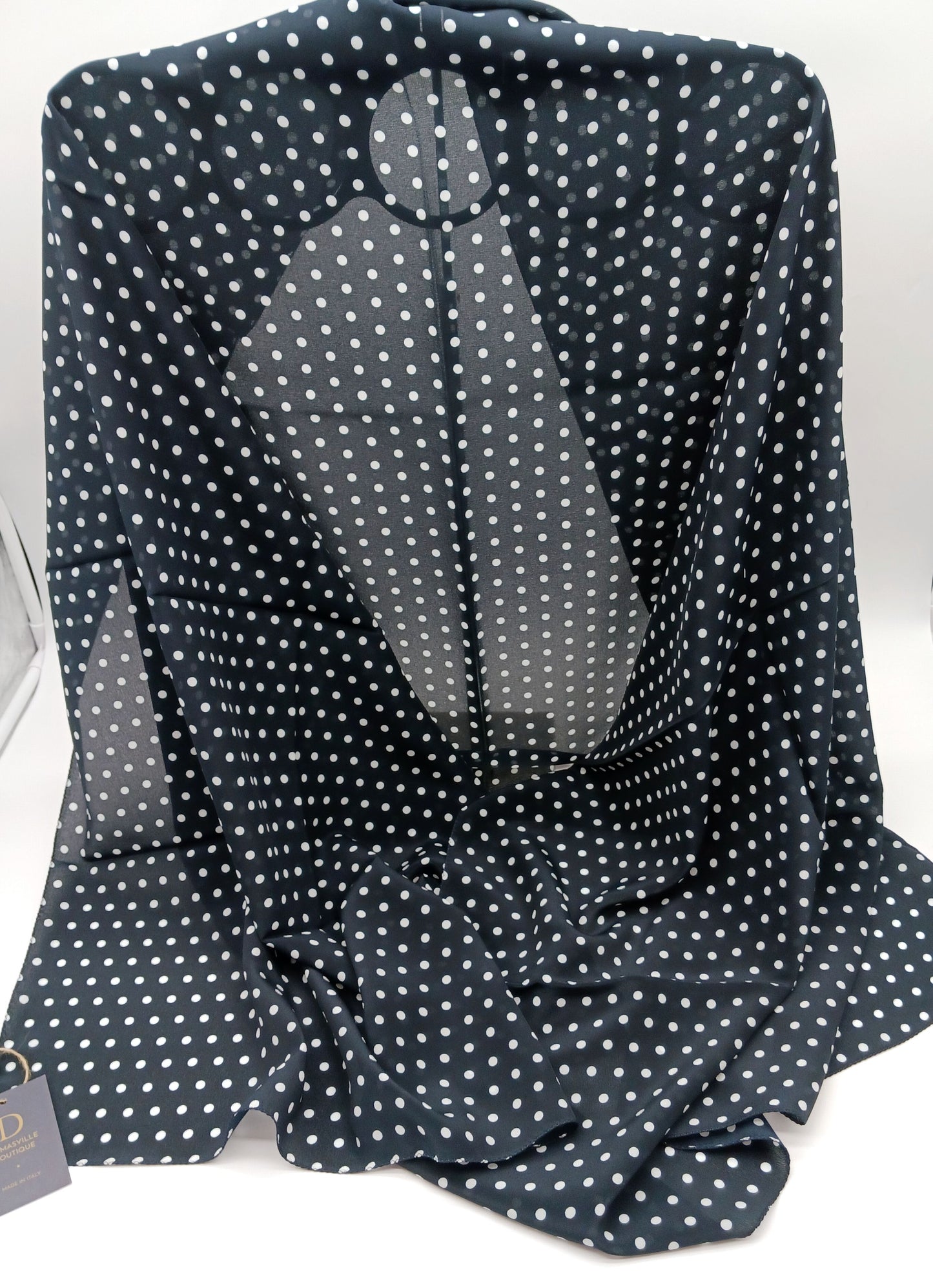 Silk Blue White Polka Dot Scarf 70x27 – Made In Italy - DumasvilleBoutique