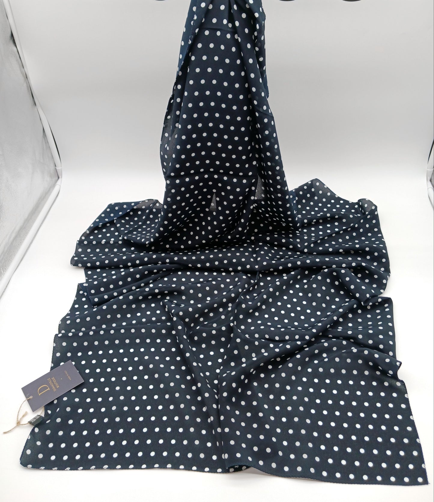 Silk Blue White Polka Dot Scarf 70x27 – Made In Italy - DumasvilleBoutique