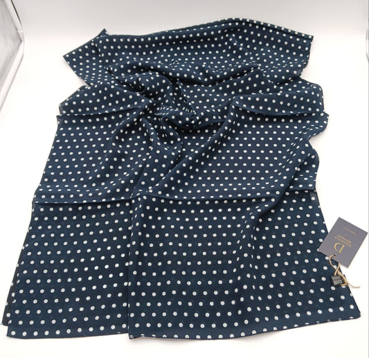 Silk Blue White Polka Dot Scarf 70x27 – Made In Italy - DumasvilleBoutique