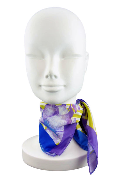 Italian Silk Handkerchief/Neckerchief Floral Square Scarf 17x17 – Made In Italy - Yellow, Blue, Purple