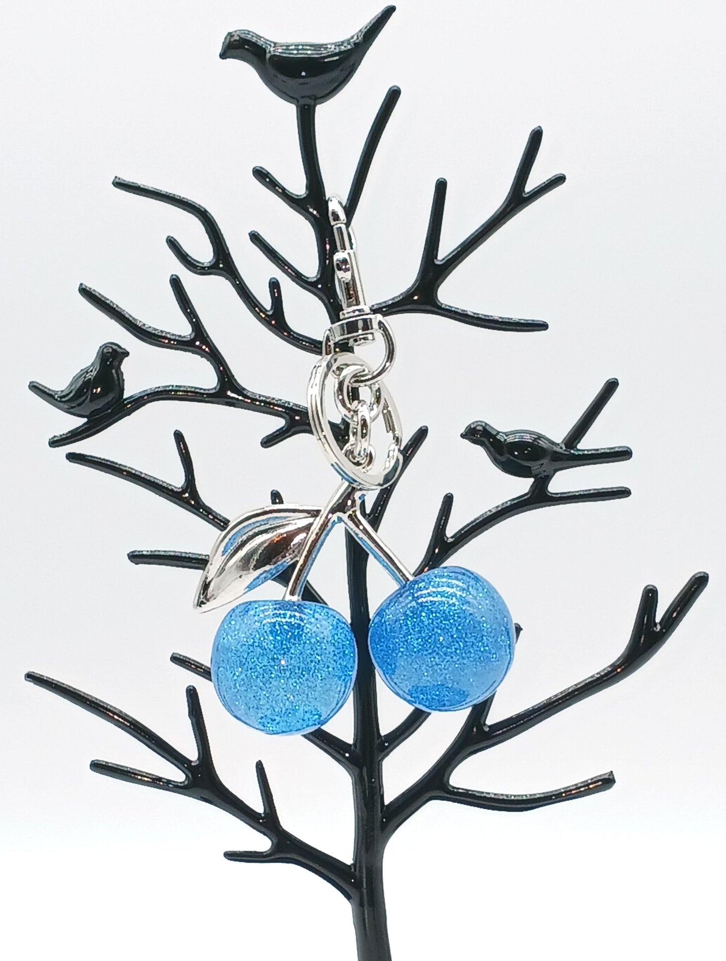 Cherry Glitter Acrylic Keychain Bag Charm – Silver Metal