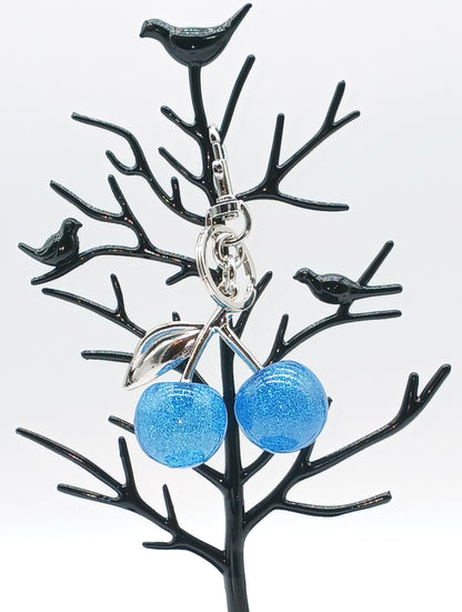 Cherry Glitter Acrylic Keychain Bag Charm – Silver Metal