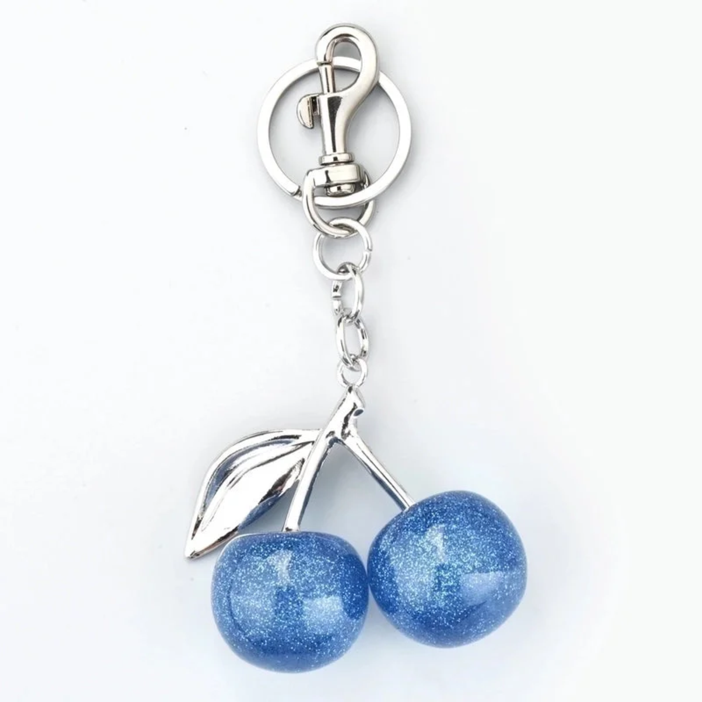 Cherry Glitter Acrylic Keychain Bag Charm – Silver Metal