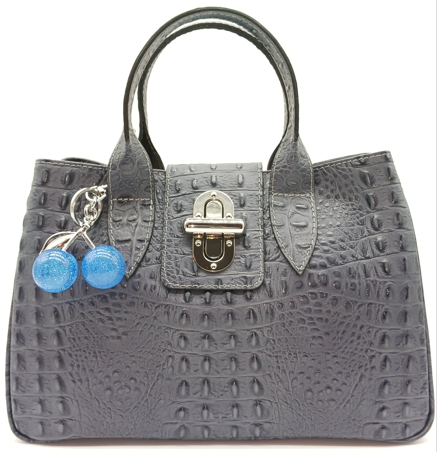 Cherry Glitter Acrylic Keychain Bag Charm – Silver Metal