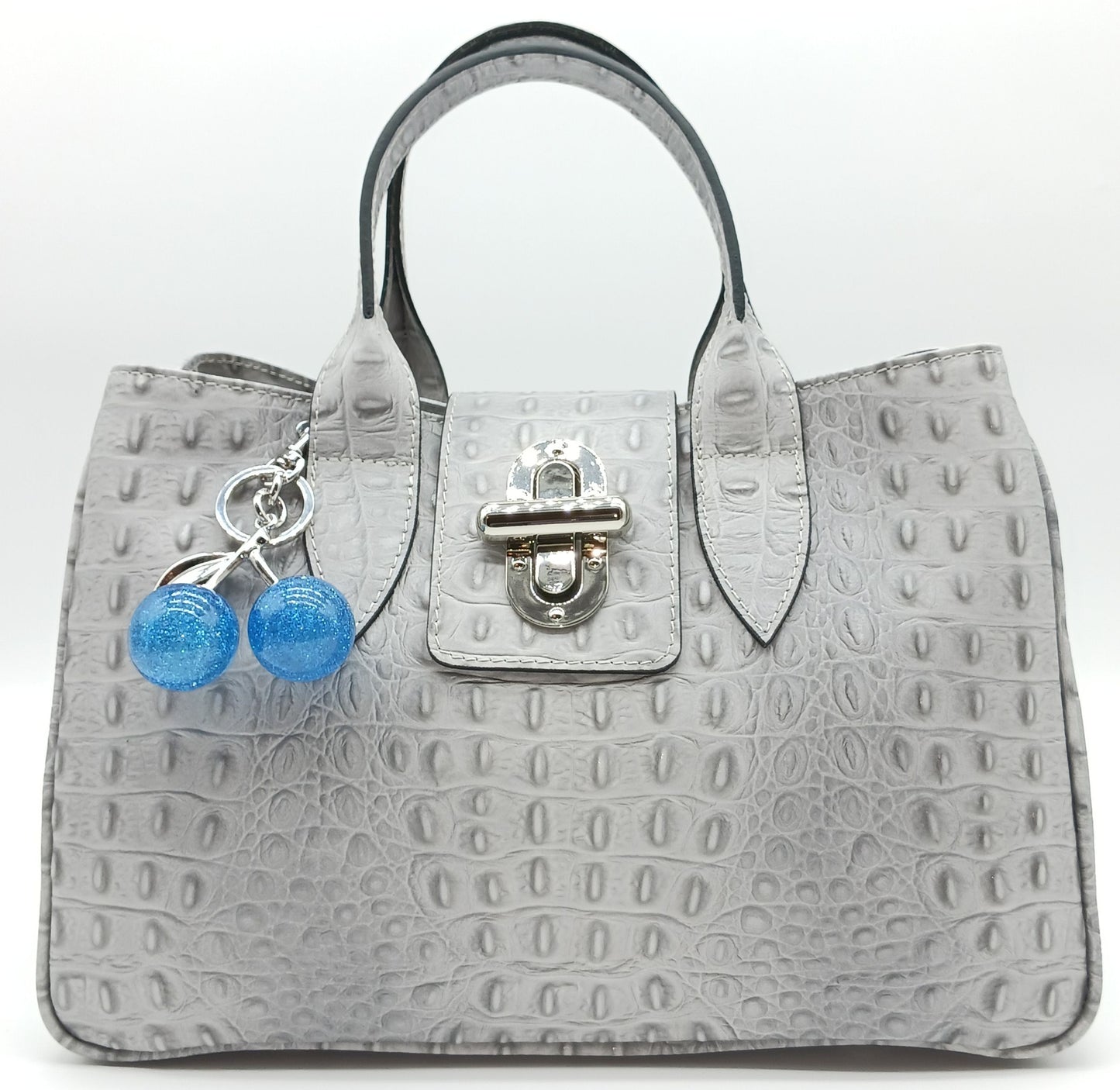 Cherry Glitter Acrylic Keychain Bag Charm – Silver Metal