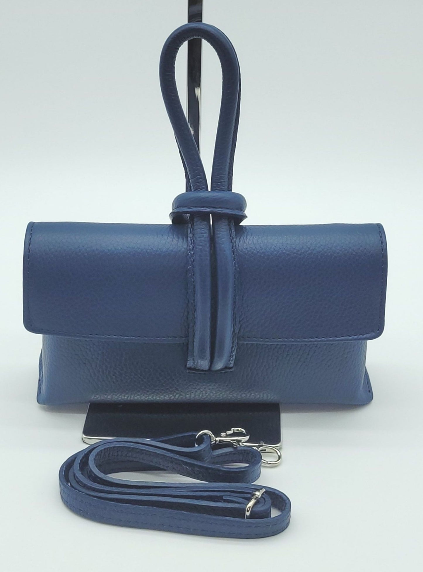 Genuine Pebble Leather Crossbody Handbag - Blue Jeans – Made In Italy