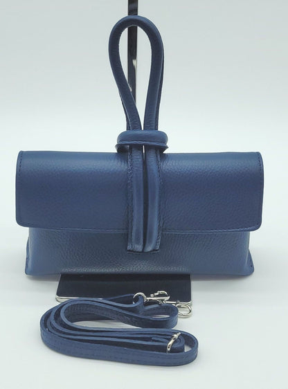 Genuine Pebble Leather Crossbody Handbag - Blue Jeans – Made In Italy
