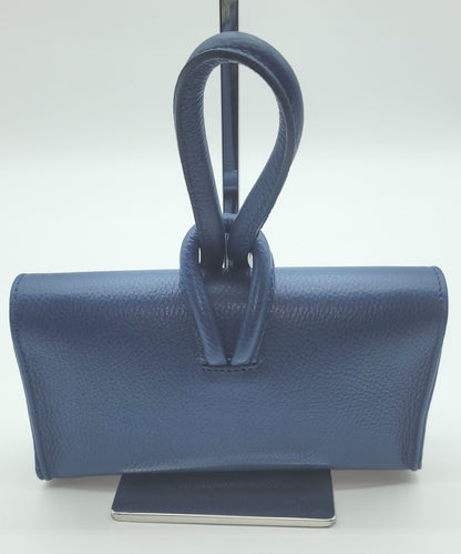 Genuine Pebble Leather Crossbody Handbag - Blue Jeans – Made In Italy