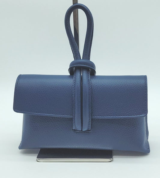 Genuine Pebble Leather Crossbody Handbag - Blue Jeans – Made In Italy