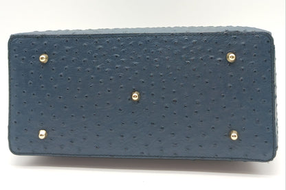 Lock & Key Genuine Ostrich Embossed Leather Handbag Satchel - Blue – Made In Italy