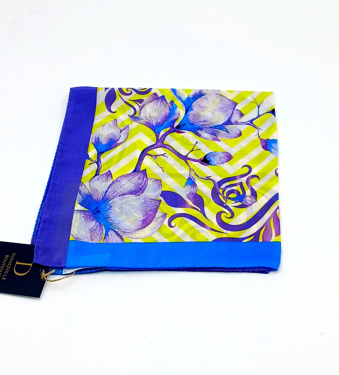 Italian Silk Handkerchief/Neckerchief Floral Square Scarf 17x17 – Made In Italy - Yellow, Blue, Purple