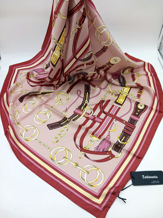 Designer Silk Twill Square Scarf 35x35 – Made In Italy - Pink Bordeaux - DumasvilleBoutique