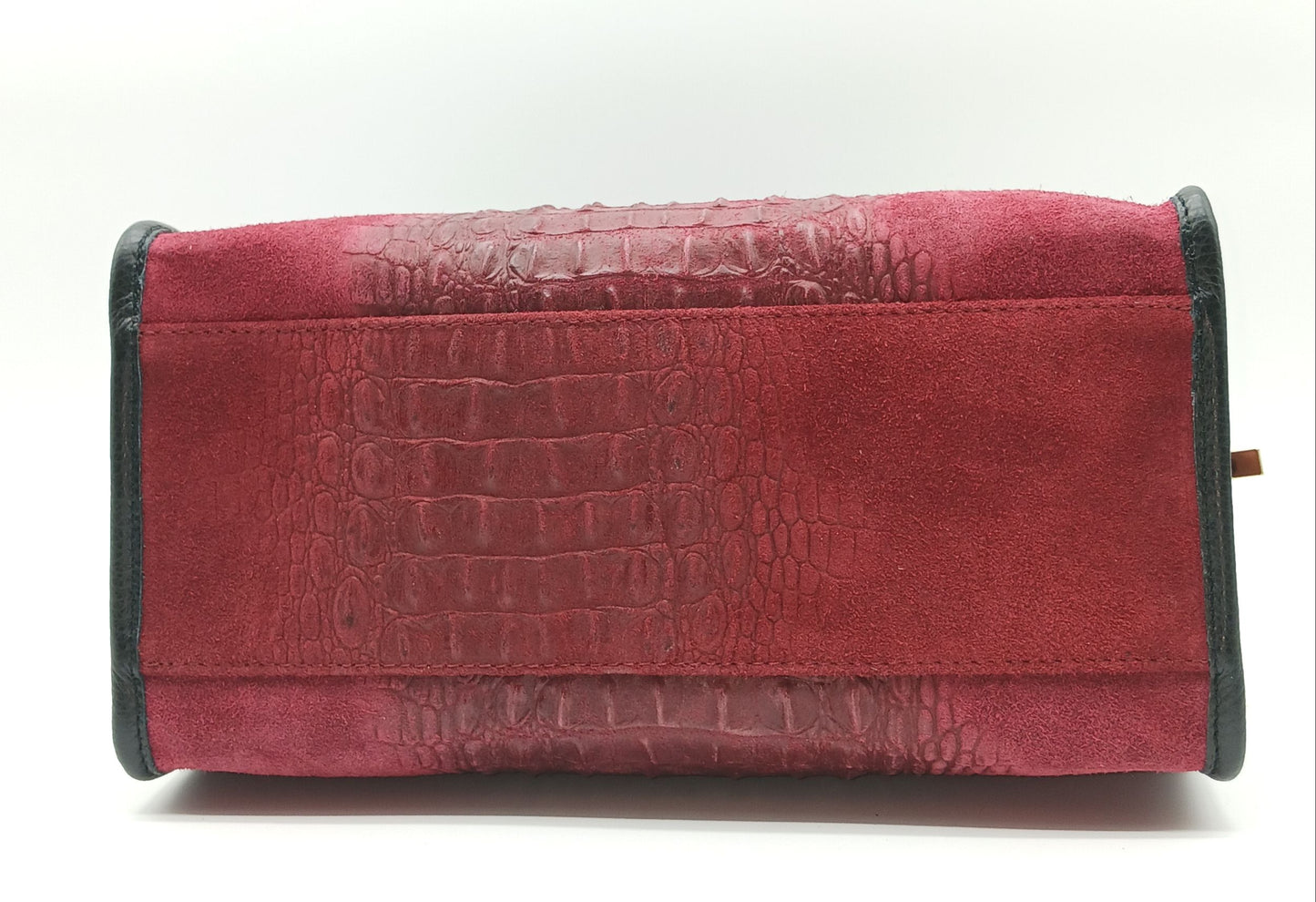Genuine Suede & Leather Croc Embossed Satchel Handbag - Bordeaux – Made In Italy