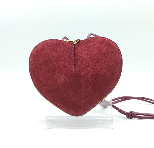 Bordeaux Genuine Suede Heart Crossbody Handbag – Made In Italy