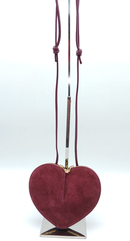 Bordeaux Genuine Suede Heart Crossbody Handbag – Made In Italy