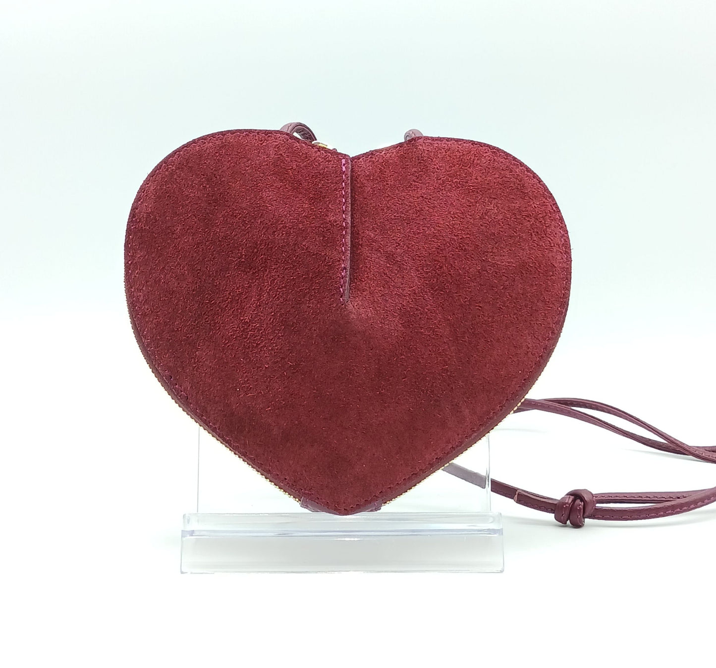 Bordeaux Genuine Suede Heart Crossbody Handbag – Made In Italy