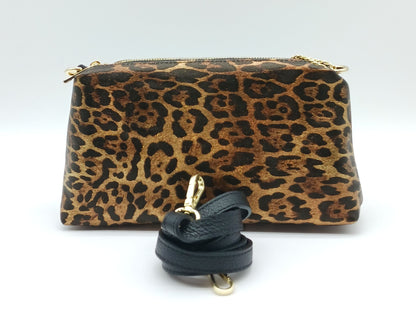 Italian Genuine Leather Metallic Bronze Leopard Crossbody Handbag – Made In Italy