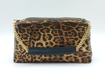 Italian Genuine Leather Metallic Bronze Leopard Crossbody Handbag – Made In Italy