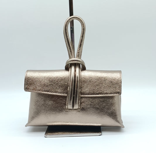 Genuine Pebble Leather Crossbody Handbag - Metallic Bronze – Made In Italy