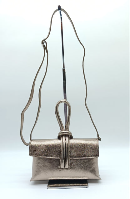 Genuine Pebble Leather Crossbody Handbag - Metallic Bronze – Made In Italy
