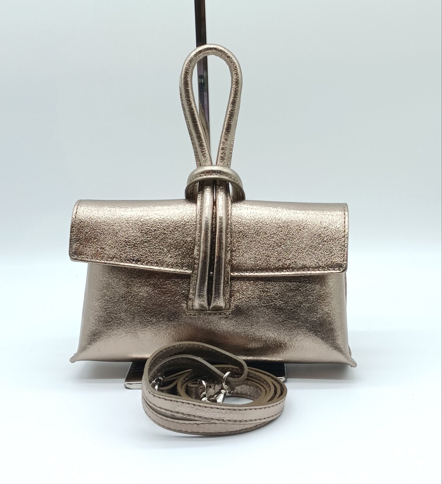 Genuine Pebble Leather Crossbody Handbag - Metallic Bronze – Made In Italy