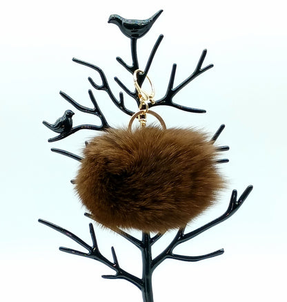 Genuine Fox Fur Round Pom Keychain Bag Charm
